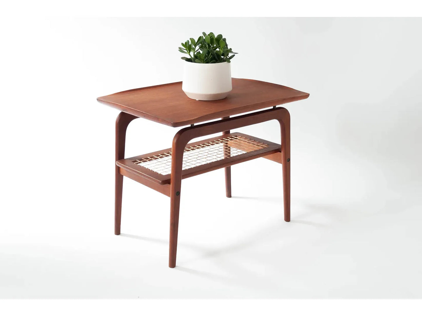 Teak + Caned Coffee Table and Side Table in the style of Arne Hovmand-Olsen