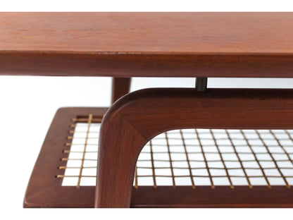 Teak + Caned Coffee Table and Side Table in the style of Arne Hovmand-Olsen